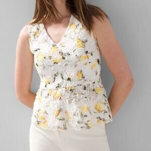 NWT WHBM lemon print Sleeveless Lace Peplum Top